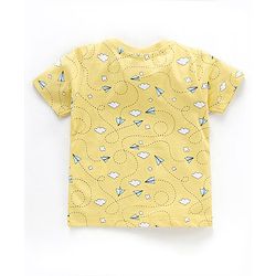 Babyhug Half Sleeves T-Shirt & Pyjama Set Airplane Print - Yellow