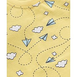 Babyhug Half Sleeves T-Shirt & Pyjama Set Airplane Print - Yellow