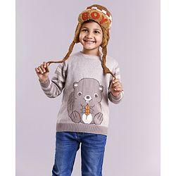 Babyhug Full Sleeves Sweater Squirrel Design - Light Grey