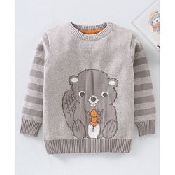 Babyhug Full Sleeves Sweater Squirrel Design - Light Grey