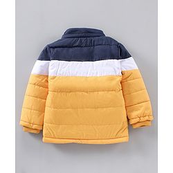 Babyhug Full Sleeves Color Block Hooded Jacket- Navy White Yellow