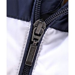 Babyhug Full Sleeves Color Block Hooded Jacket- Navy White Yellow
