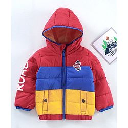 Babyhug Full Sleeves Color Block Hooded Jacket- Yellow Red