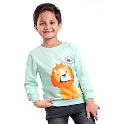 Babyhug Cotton Knit Full Sleeves Sweatshirt Lion Print & Applique - Mint Green