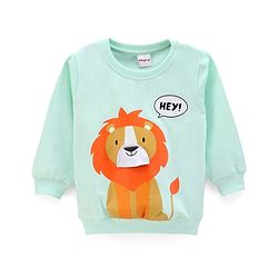 Babyhug Cotton Knit Full Sleeves Sweatshirt Lion Print & Applique - Mint Green