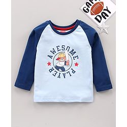 Babyhug Full Sleeves Cotton T-Shirt Baseball & Text Print - Blue