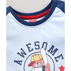 Babyhug Full Sleeves Cotton T-Shirt Baseball & Text Print - Blue