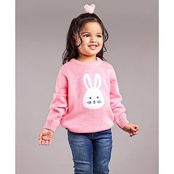Babyhug Full Sleeves Pullover Sweater Bunny Print - Pink