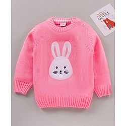 Babyhug Full Sleeves Pullover Sweater Bunny Print - Pink