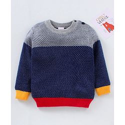 Babyhug Full Sleeves Knit Sweater - Grey Navy