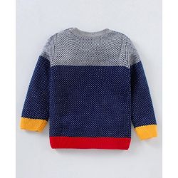 Babyhug Full Sleeves Knit Sweater - Grey Navy