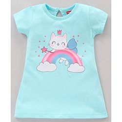 Babyhug Half Sleeves Nighty Kitty Print Pack of 2 - Blue Yellow