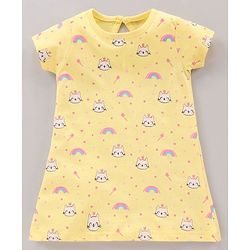 Babyhug Half Sleeves Nighty Kitty Print Pack of 2 - Blue Yellow