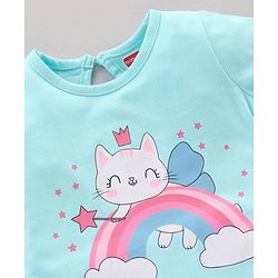 Babyhug Half Sleeves Nighty Kitty Print Pack of 2 - Blue Yellow