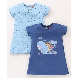 Babyhug Half Sleeves Nighty Star & Whale Print Pack of 2 - Blue