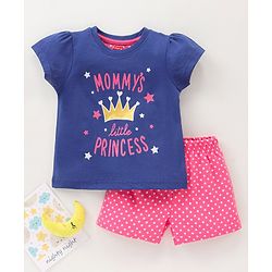 Babyhug Half Sleeves Top & Shorts Crown Print - Blue Pink