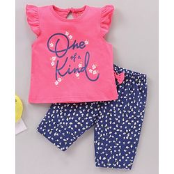 Babyhug Short Sleeves Capri Night Suit Text Print - Pink