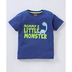 Babyhug Cotton Half Sleeves Night Suit Star and Text Print - Navy Blue