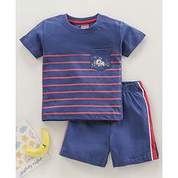 Babyhug Half Sleeves T-Shirt & Shorts Set Striped & Koala Print - Navy Blue