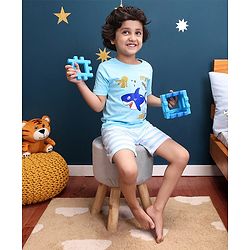 Babyhug Half Sleeves Cotton Shorts Set Shark Printed - Blue