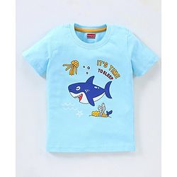 Babyhug Half Sleeves Cotton Shorts Set Shark Printed - Blue
