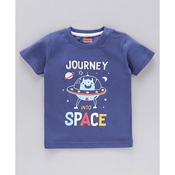 Babyhug Cotton Half Sleeves Night Suit Stripes and Journey into Space Print - Navy Blue
