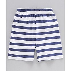 Babyhug Cotton Half Sleeves Night Suit Stripes and Journey into Space Print - Navy Blue