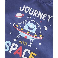 Babyhug Cotton Half Sleeves Night Suit Stripes and Journey into Space Print - Navy Blue