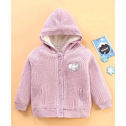 Babyhug Knit Full Sleeves Cable Knitted & Sequins Detailing Hooded Sweater - Purple