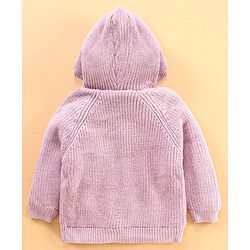 Babyhug Knit Full Sleeves Cable Knitted & Sequins Detailing Hooded Sweater - Purple