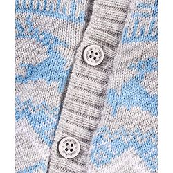 Babyhug Knit Full Sleeves Intarsia Printed Hooded Sweater - Grey Blue