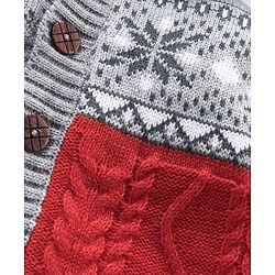 Babyhug Knitted Full Sleeves Front Open Hooded Sweater Cable Knit - Red Grey