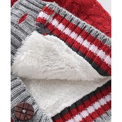 Babyhug Knitted Full Sleeves Front Open Hooded Sweater Cable Knit - Red Grey
