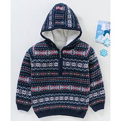 Babyhug  Blend Full Sleeves Hooded Sweater - Blue