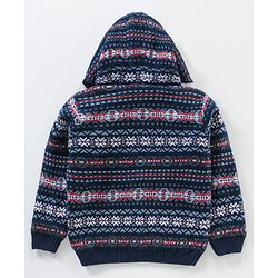 Babyhug  Blend Full Sleeves Hooded Sweater - Blue