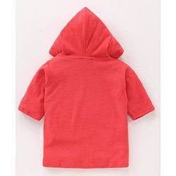Babyhug Three Fourth Sleeves Hooded Bath Robe Penguin Embroidery- Red