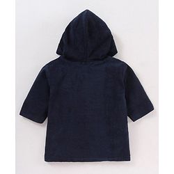 Babyhug Cotton Full Sleeves Dino Embroidery Hooded Bath Rob - Navy