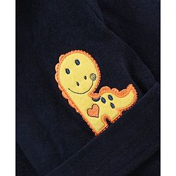 Babyhug Cotton Full Sleeves Dino Embroidery Hooded Bath Rob - Navy