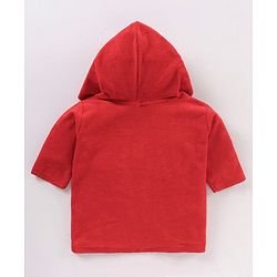 Babyhug Cotton Full Sleeves Airplane Embroidery Hooded Bath Rob - Red