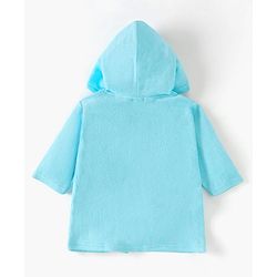 Babyhug Cotton Full Sleeves Zebra Embroidery Hooded Bath Rob - Aqua