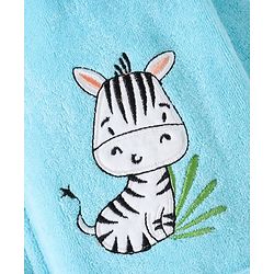 Babyhug Cotton Full Sleeves Zebra Embroidery Hooded Bath Rob - Aqua