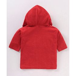 Babyhug Cotton Full Sleeves Whale Embroidery Hooded Bath Robe - Red