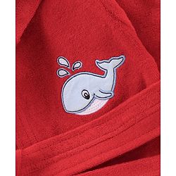 Babyhug Cotton Full Sleeves Whale Embroidery Hooded Bath Robe - Red