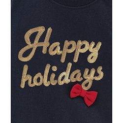 Babyhug Full Sleeves Sweatshirt With Sequence Embroidery & Bow Detailing- Navy