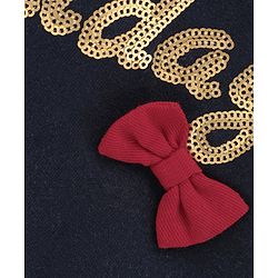 Babyhug Full Sleeves Sweatshirt With Sequence Embroidery & Bow Detailing- Navy