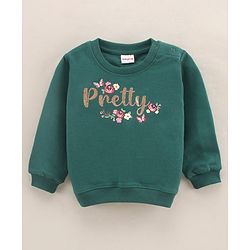 Babyhug Full Sleeves Cotton Knit Sweatshirt With Glitter Graphics Print - Green