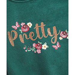 Babyhug Full Sleeves Cotton Knit Sweatshirt With Glitter Graphics Print - Green