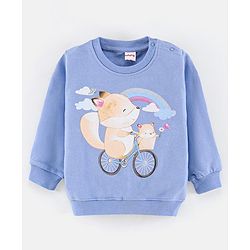 Babyhug Full Sleeves Cotton Knit Sweatshirt With Graphics - Blue