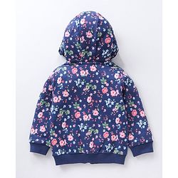 Babyhug Cotton Knit Full Sleeves Hooded Sweat Jacket Floral Print - Blue