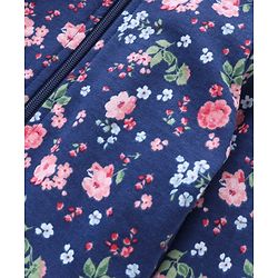 Babyhug Cotton Knit Full Sleeves Hooded Sweat Jacket Floral Print - Blue